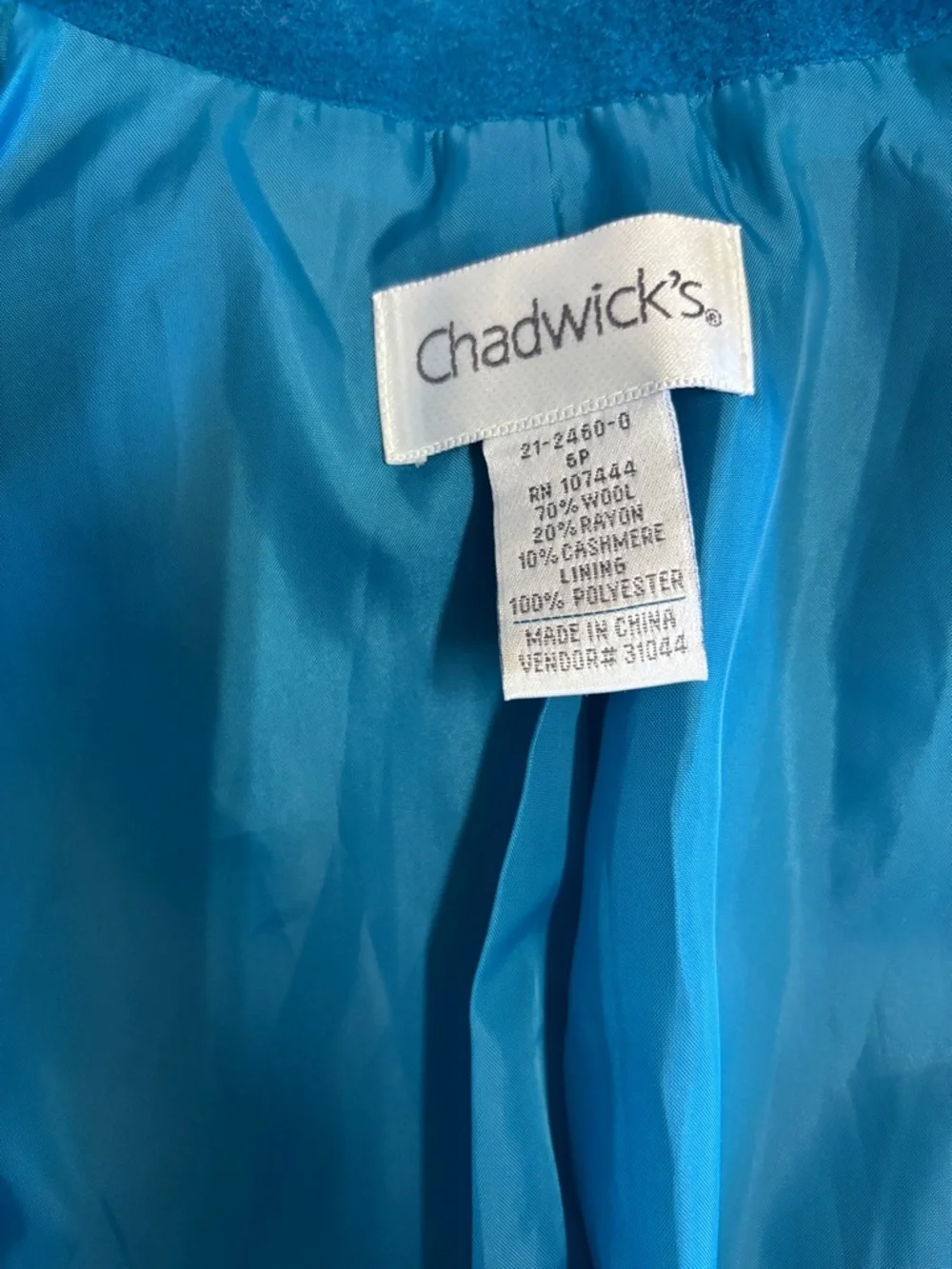 Blue Mandarin Collar Wool Blend Jacket